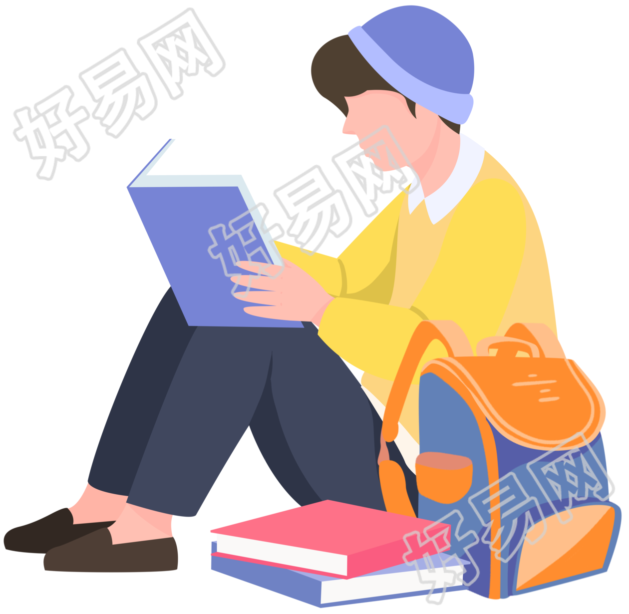 男孩阅读创意商业设计元素