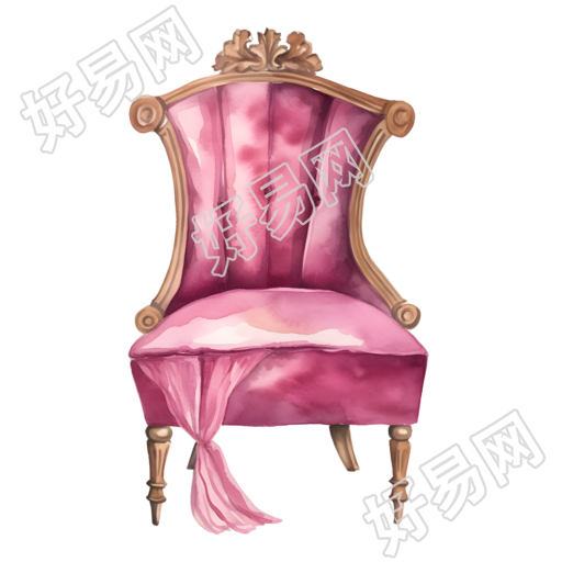 水彩插画-豪华粉色椅子素材