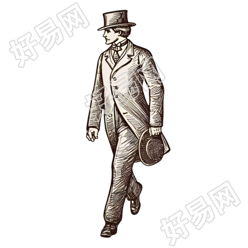 维多利亚时代风格的线描帽子套装人物插画素材