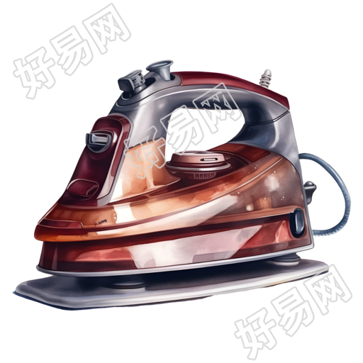 暗红浅青色水彩画电熨斗素材