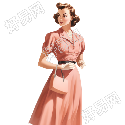 复古淑女粉色连衣裙插画素材