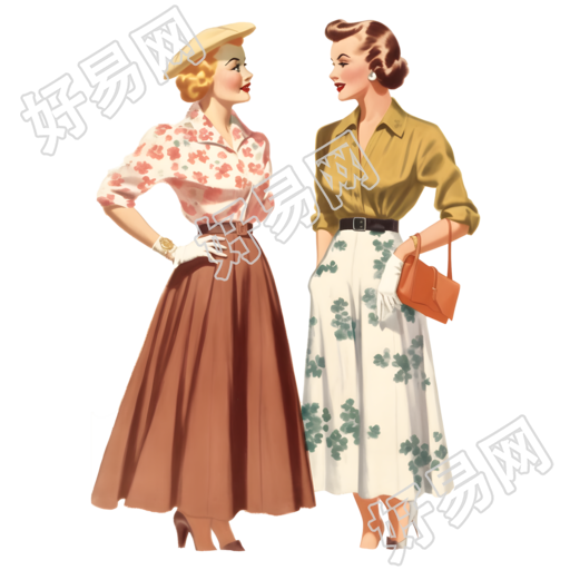 复古风格女性人物插画设计素材
