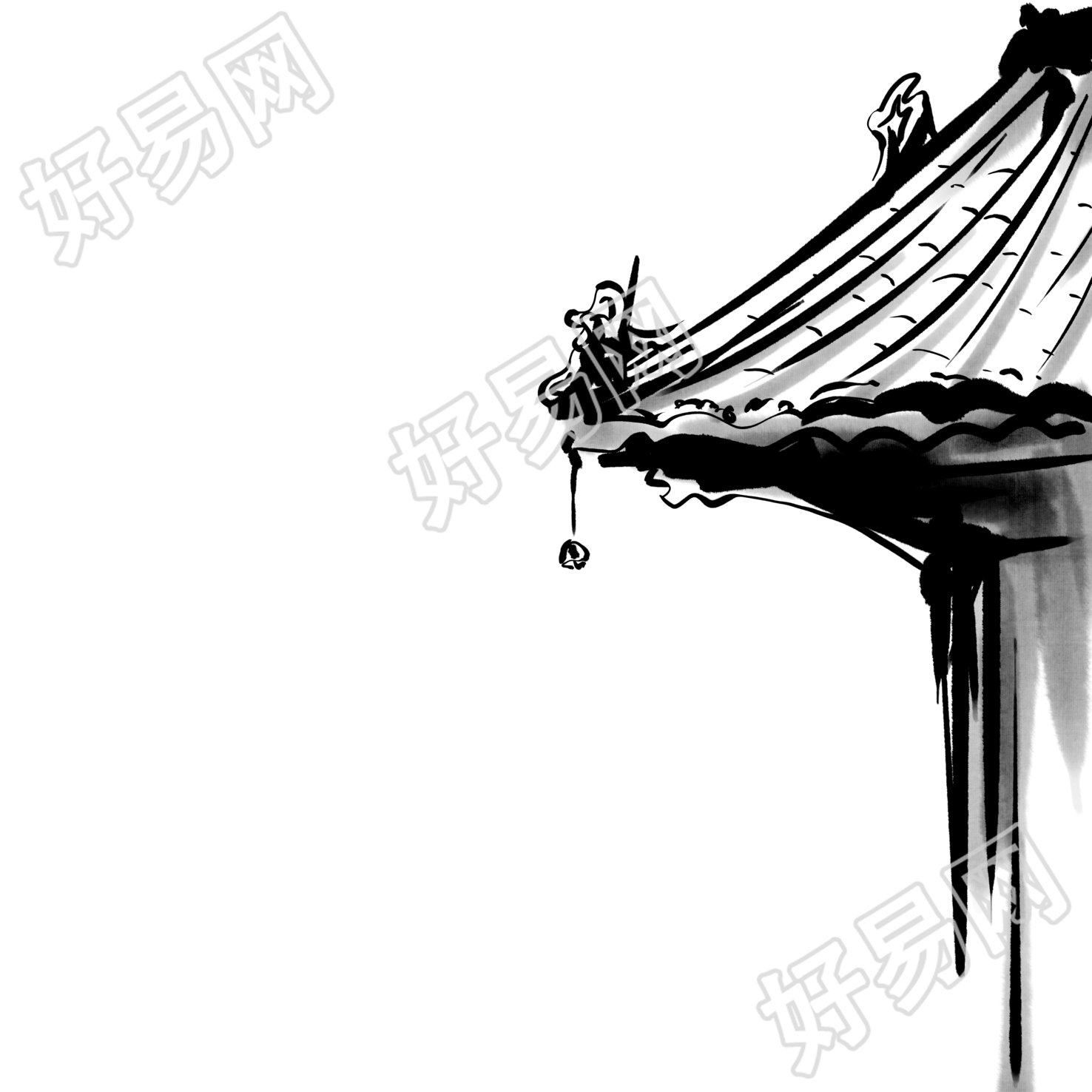 水墨建筑屋檐手绘可商用插画