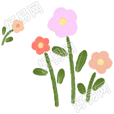 可商用童趣风彩色小花透明背景素材