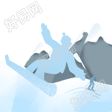 滑雪爱好者剪影手绘透明背景素材
