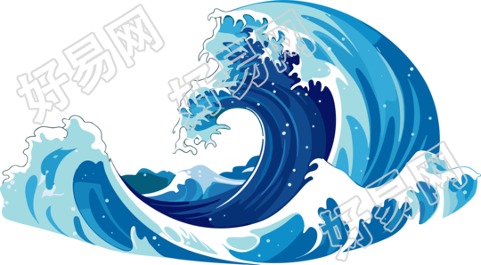 简洁平面插画蓝色海浪图形素材