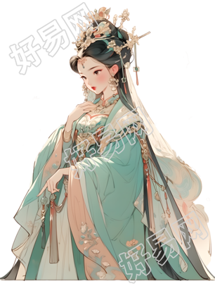 古风美女华丽汉服PNG插画