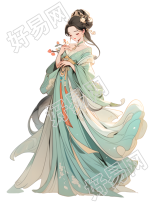 高清刺绣华丽汉服女神插画