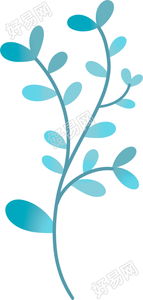 创意设计蓝色渐变叶子PNG元素