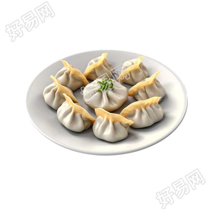 简单卡通3D白色背景上的美味中国饺子素材