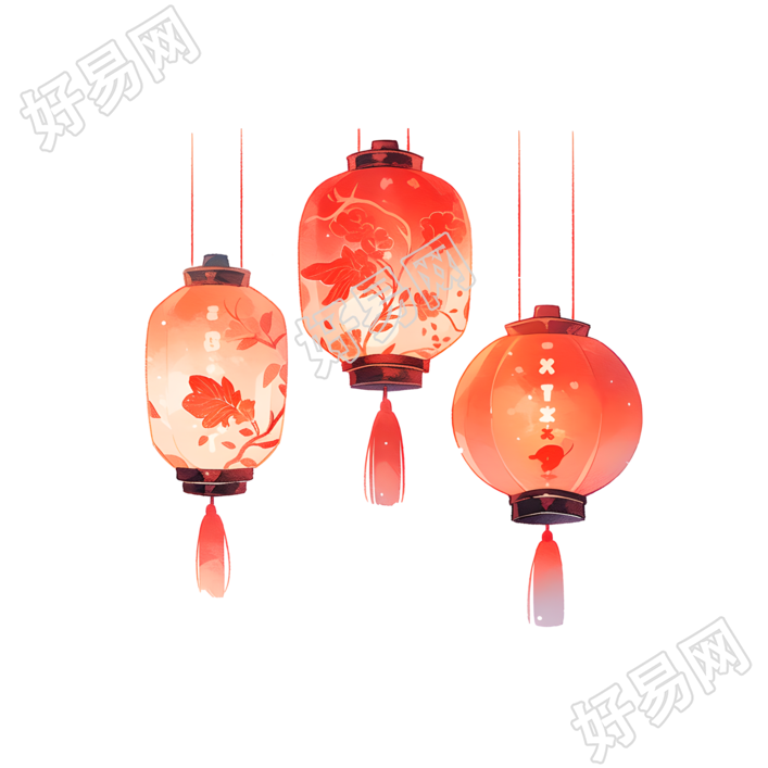 中国红色中国灯笼透明背景插图