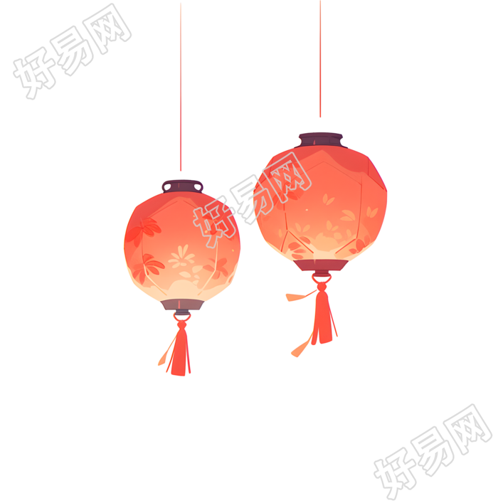 两个红色中国灯笼节日灯笼设计元素