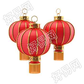 三个红色中国灯笼插画设计