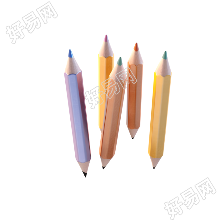 五支铅笔柔和粉彩3D插画