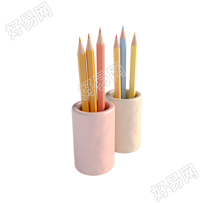 简约柔光白底铅笔和笔筒插画