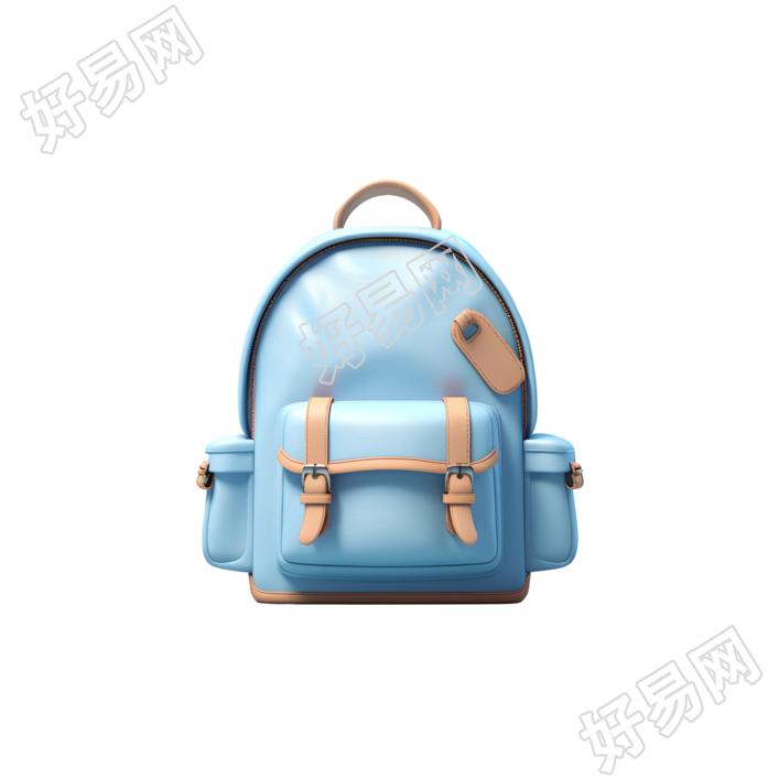 透明背景柔和蓝色3D背包插画