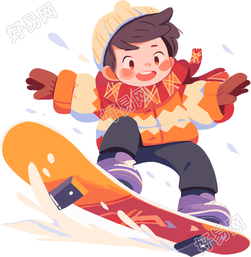 可爱卡通男孩滑雪动图插画