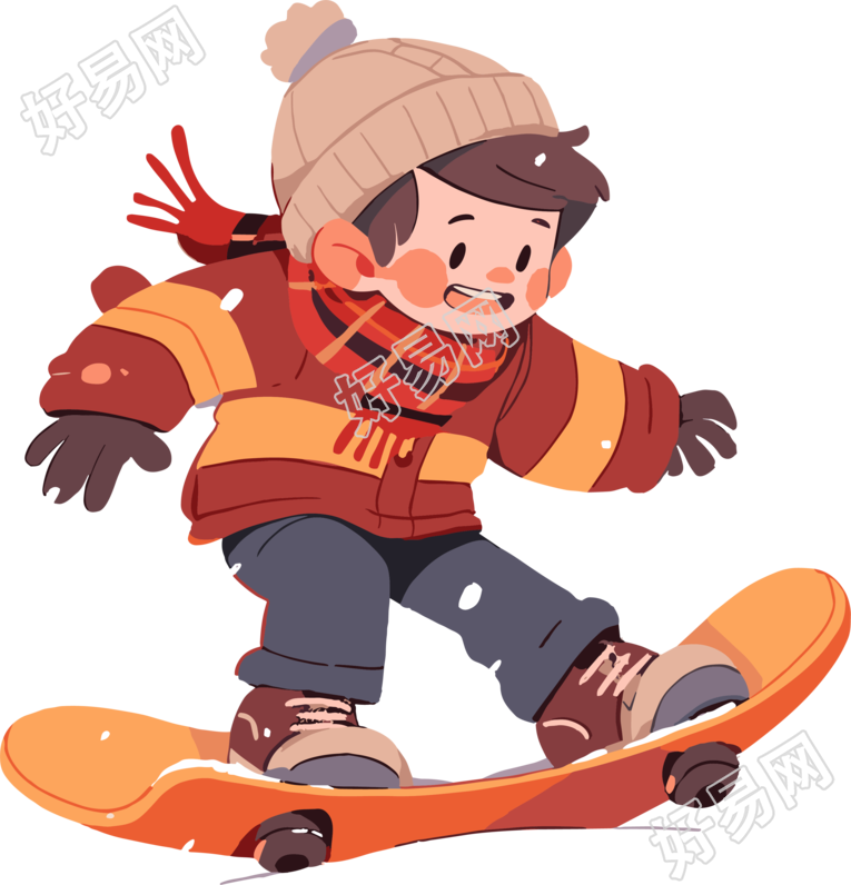 秋日毛衣漫画男孩滑雪商用素材