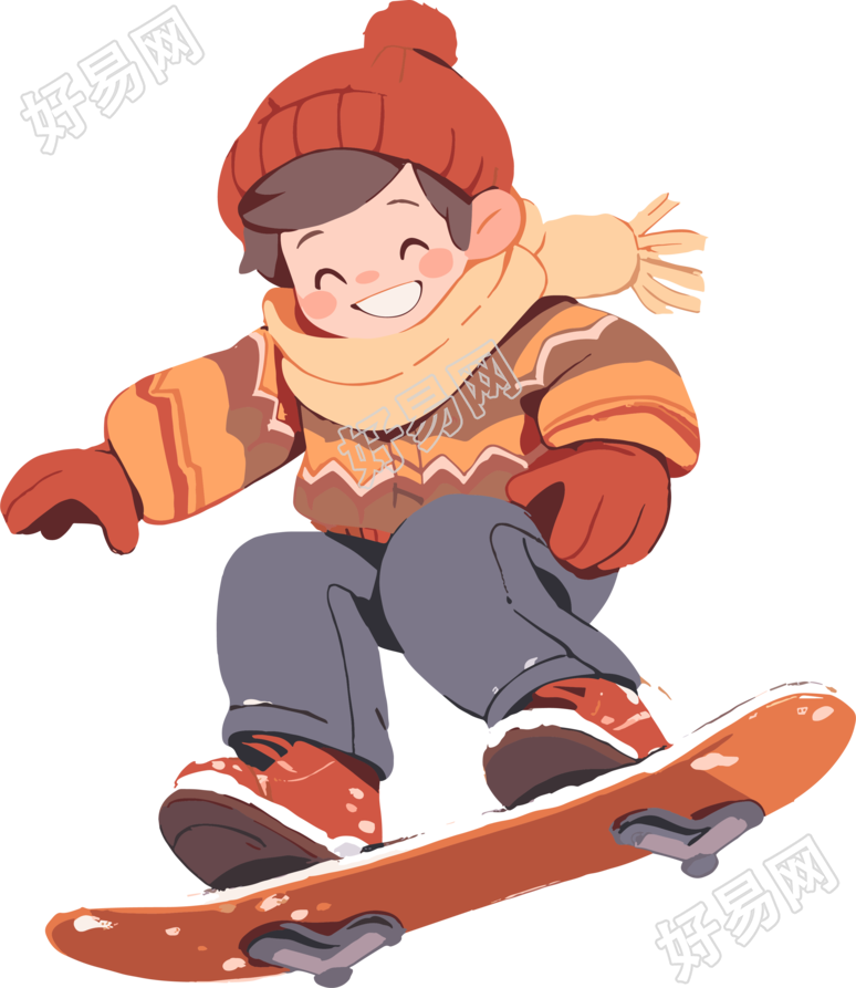 温暖秋冬款毛衣卡通男孩滑雪元素