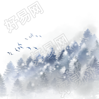 大雪纷飞的树林和飞鸟透明背景元素