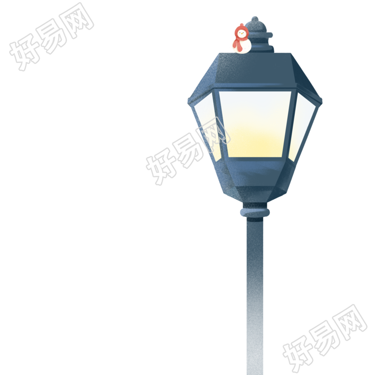 大雪节气路灯上的小雪人创意素材