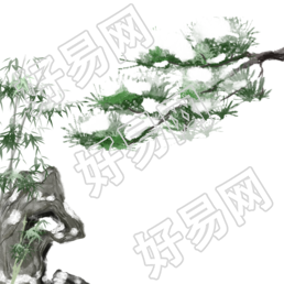 大雪压青松手绘大雪节气怪石竹子PNG素材