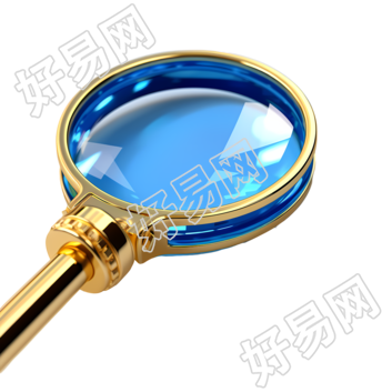 高清透明背景的蓝和金色放大镜图标