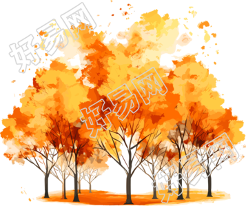 秋天白底橙色手绘大树叶插画设计素材