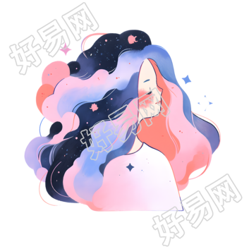 水彩女孩浪漫插图设计