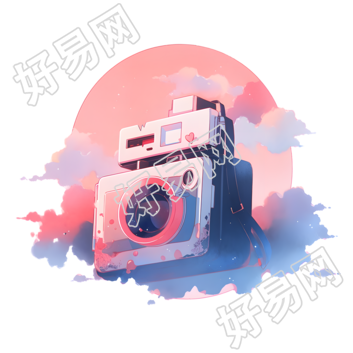 水彩相机浪漫插画设计元素
