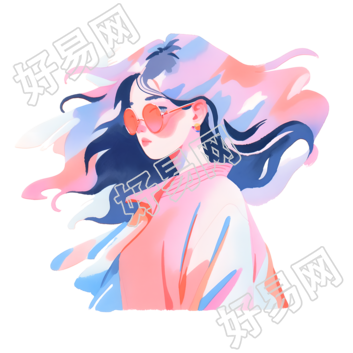 女孩水彩浪漫插画设计元素
