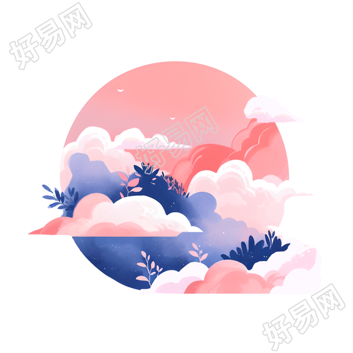 极简风水彩浪漫插画