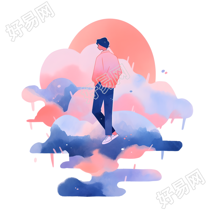 男生水彩浪漫插画元素