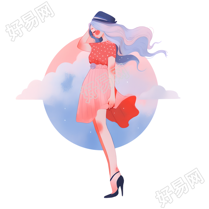 女生水彩浪漫插画图形素材