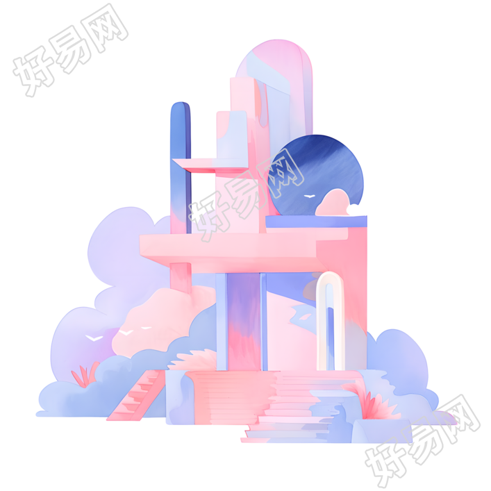 极简风格水彩浪漫插画设计元素