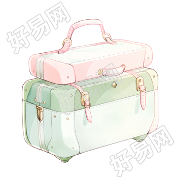 行李箱小巧简约的水彩浪漫插画