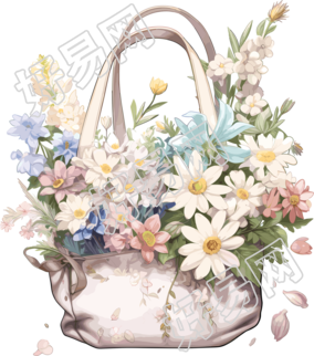 丝花袋子手绘插画元素
