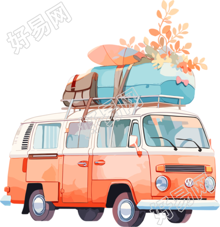 卡通汽车浪漫插画设计素材