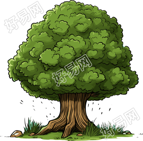 卡通树与大量草地PNG图形素材