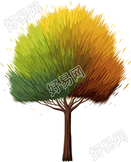 鲜艳色彩的卡通树和长满草地