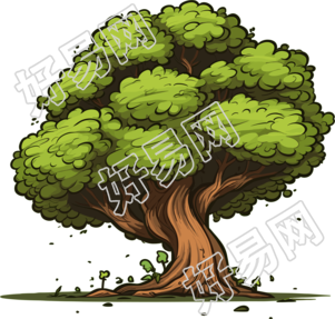 绿色木质卡通树插画