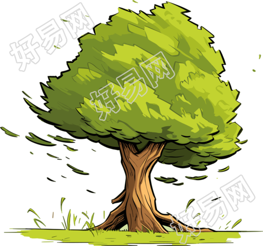 树木与丰盛的草地插画