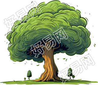 树和大量的草地萌萌的插画