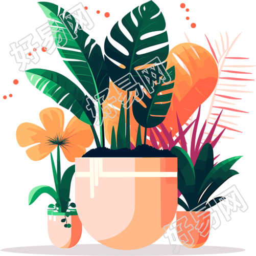 植物集合风格的插画设计素材