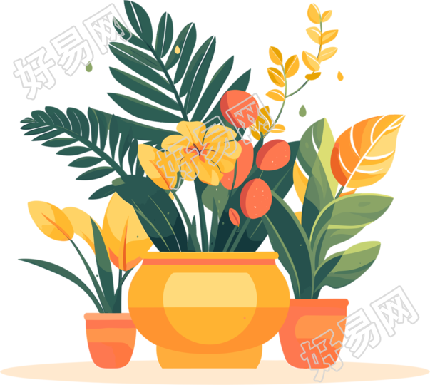 植物收集风格盆栽插画设计