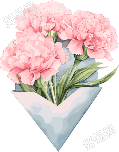 花朵信封插画粉色康乃馨高清PNG素材
