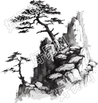中国风松树山脉插画