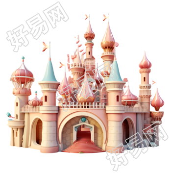 粉色清新背景的3D艺术电影式彩色游乐场景