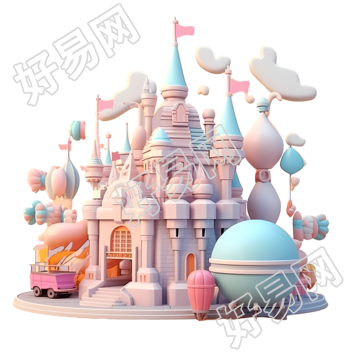 五彩斑斓的乐园场景与城堡和过山车