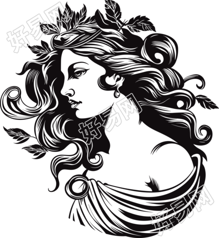 古希腊黑白矢量白色背景插画 